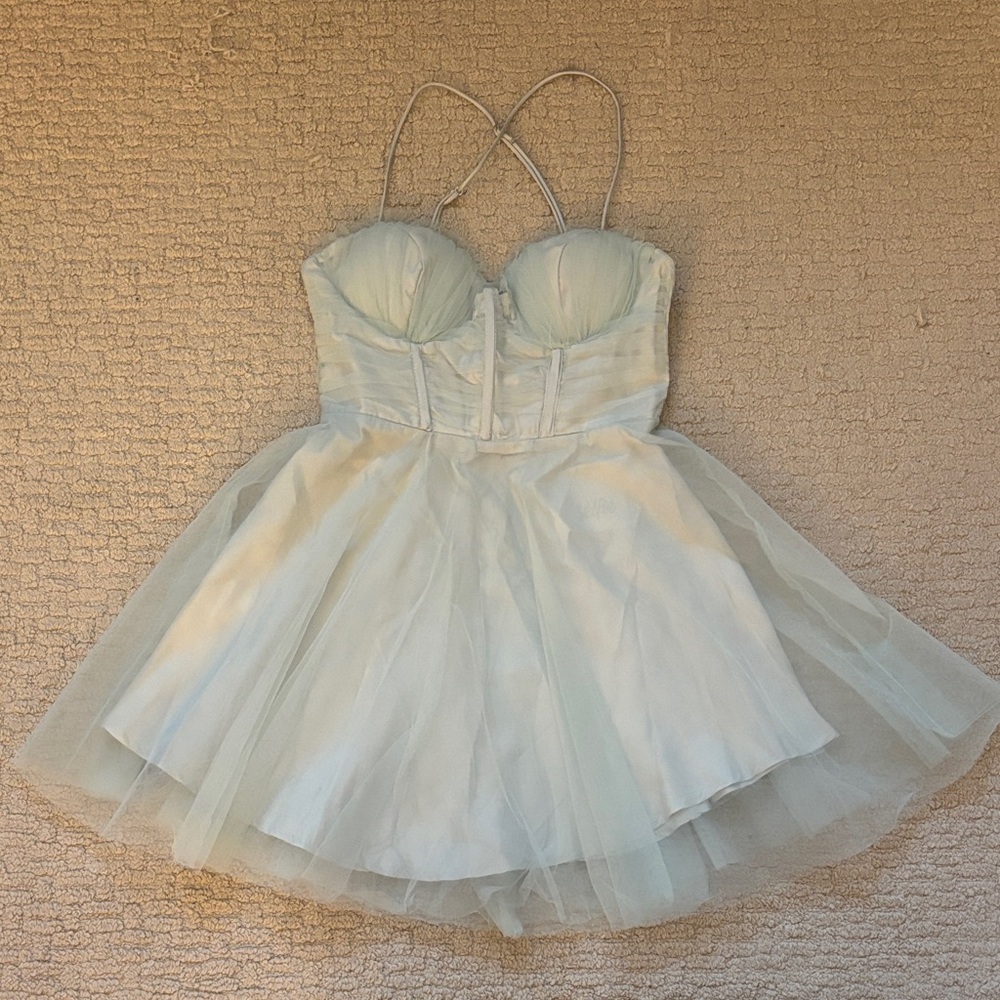 Selfie Leslie Light Teal Mini Dress Ruffle Tule